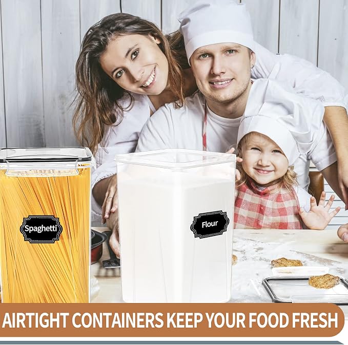 4pcs Large Tall Airtight Food Storage Containers with Lids - 6.5L / 5.9qt | BPA Free Pantry Organizers and Storage Containers for Bulk Flour and Sugar Storage, Food Grade Material, 20 Labels & Marker