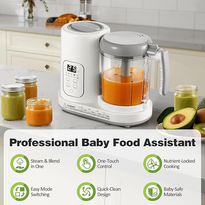 Baby Food Maker Pro Steamer Blender: 4 in 1 Auto Steam Blend and Puree Maker with Self-Clean for Healthy Baby and Toddler Meal Prep - BPA-Free