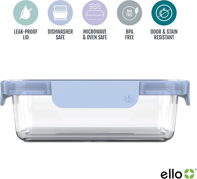 Ello Color Lock 3.4 Cup Glass Meal Prep Containers & Lids, 5 Pack, Purple Rain