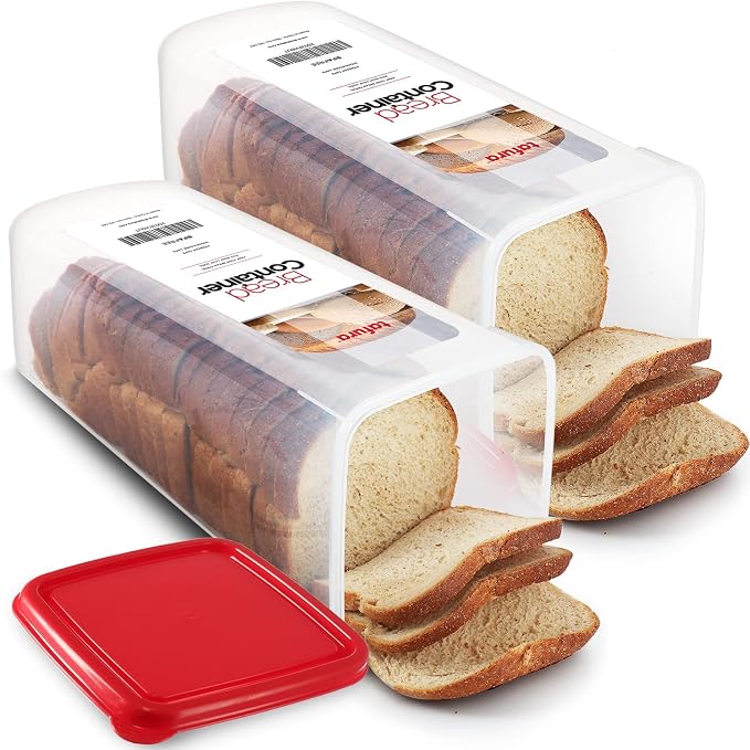 Tafura Bread Containers, 2 Pack, Airtight BPA-Free Bread Boxes, Red Lid | Includes two reusable units to help keep homemade and bakery loaves fresh and neatly organized.