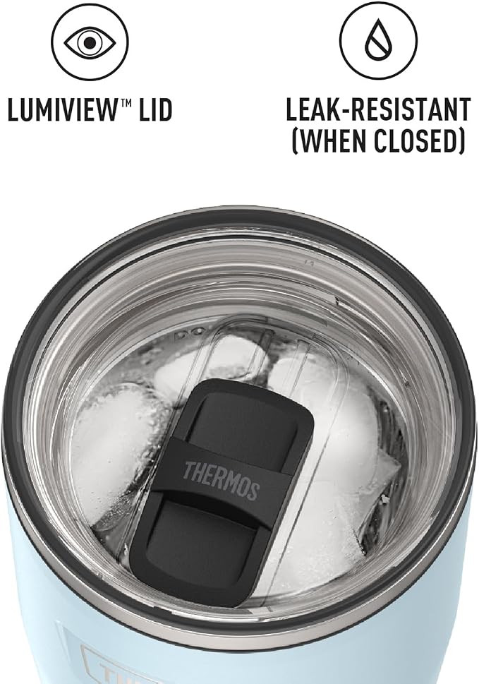 THERMOS Icon Series 24oz Stainless Steel Tumbler with Slide Lock Lid, Leakproof, Fits Cupholder, Dishwasher Safe, Griptec™ Non‑Slip Base, Keeps Drinks Hot 6 Hrs/Cold 22 Hrs, Glacier