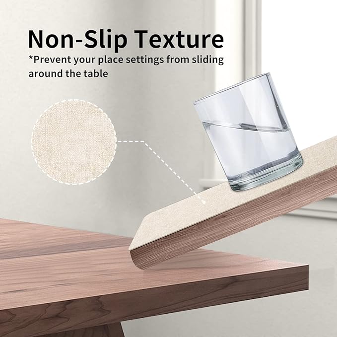Maxpearl Faux Leather Placemats Set of 4, Easy to Clean, Beige | Waterproof - Heat Resistant - Non Slip - Wipe Clean Dining Table Place Mats, Suitable for Indoor & Outdoor Use, 17''×12''