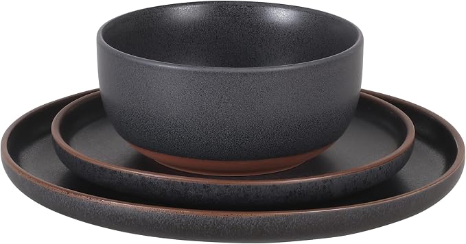 Gibson Elite Abbey Circle 12 Piece (Service for 4) Plates and Bowls Reactive Matte Glaze Dishes Stoneware Ceramic Dinnerware Set - Navy Blue