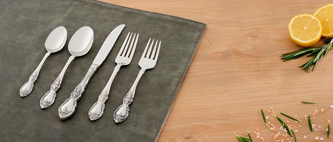 Oneida Louisiana Dinner Spoons Silverware Set for 4, Flatware | 18/8 stainless steel, mirror finish | 6.8 inch length | great for soup or everyday dining, cutlery set, utensil set