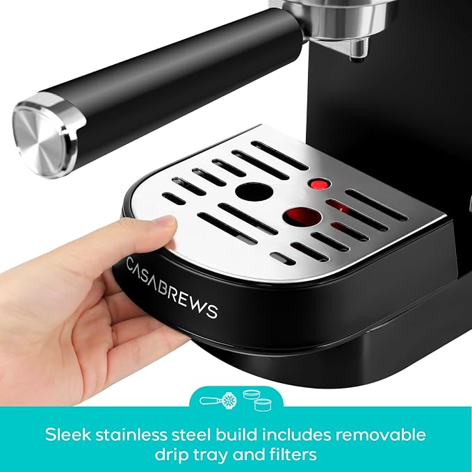 CASABREWS CM5418 Espresso Machine, Espresso Coffee Maker with Steam Wand | Stainless Steel, 20-Bar Pump, Built-in Pressure Gauge, Powerful Steam Wand for Cappuccino Latte for Home, 34oz Water Tank
