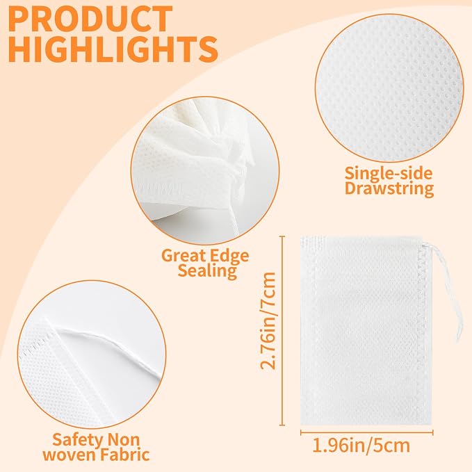 100 Pack Disposable Tea Filter Bags Empty Muslin Drawstring Seal Filter Tea Bags Drawstring Herb Loose Tea Bag Tea Filter Pouches Empty Tea Bags (1.97"X2.76" / 5cm X 7cm)