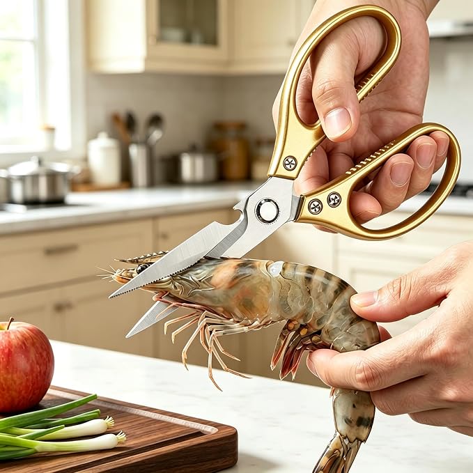 Sharp Kitchen Scissors Aluminum Alloy Handle Stainless Steel Cooking Shears | Heavy Duty Stainless Steel Cooking Shears, Sharp Multi-Purpose Food Scissors for Cutting Chicken, Meat, Poultry, Seafood