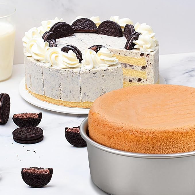 10 x 3 inch Aluminum Round Cake Pan Set of 3, Baking Pans for Layer Cakes, Heavy Duty Non-Stick, Evenly Baking Big Molds for Home Kitchen, Birthday - Tapered Sides