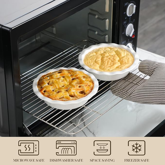 MALACASA Mini Pie Pans Set 6, 6 Inch Ceramic Quiche Tart Pans White | Small Pie Plates for baking for Quiche, Tart, Individual Pot Pie