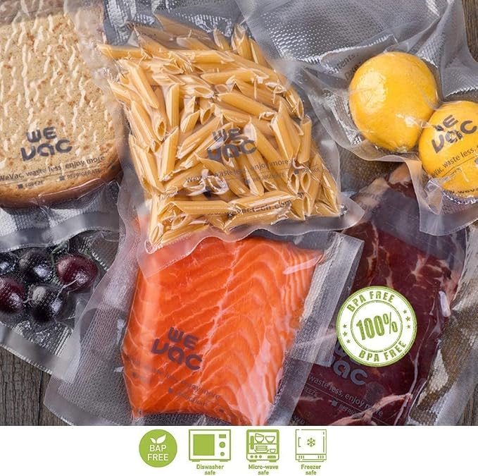 Wevac Vacuum Sealer Bags 8x12" 100 Quart for Food Saver Vacuum Seal machine | Sous Vide, Freezer Safe, PreCut, BPA Free, Commercial Grade, Heavy duty, Meal Prep, Soup, Meat, Fish, Hunting, Vac Storage