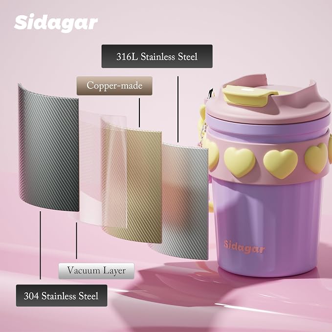 SDGA+ 12 oz Travel Coffee Mug Spill Proof Leak Proof, Stainless Steel Thermal Coffee Cup with Lid, Resuable Cup for Hot and Cold, Portable Tumbler for Women, Lavender Honey