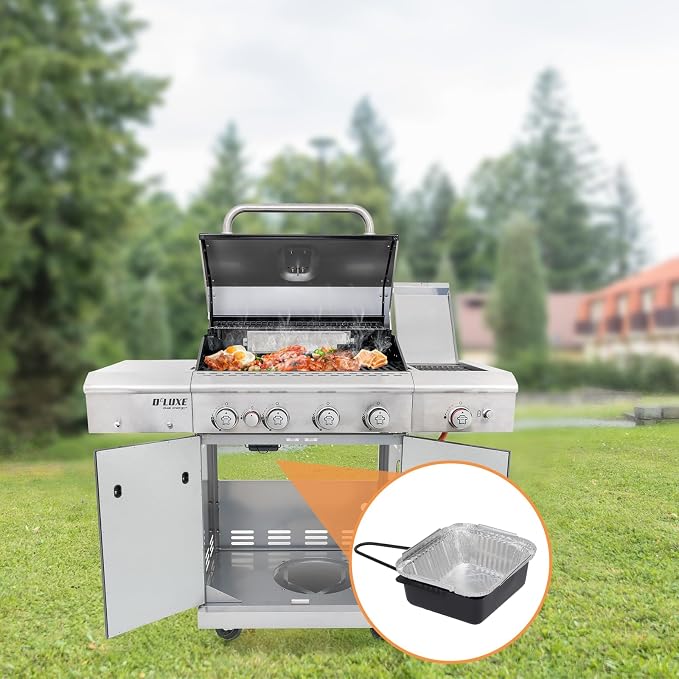 Grease Drip Pan Kit for Nexgrill 720-0830H 720-0830X 720-0888 Replacement | Fits cuisinart CGG-7400, 1PC grease catcher cup box w/15PCS aluminum foil liners, easy to install, heat-resistant, disposable