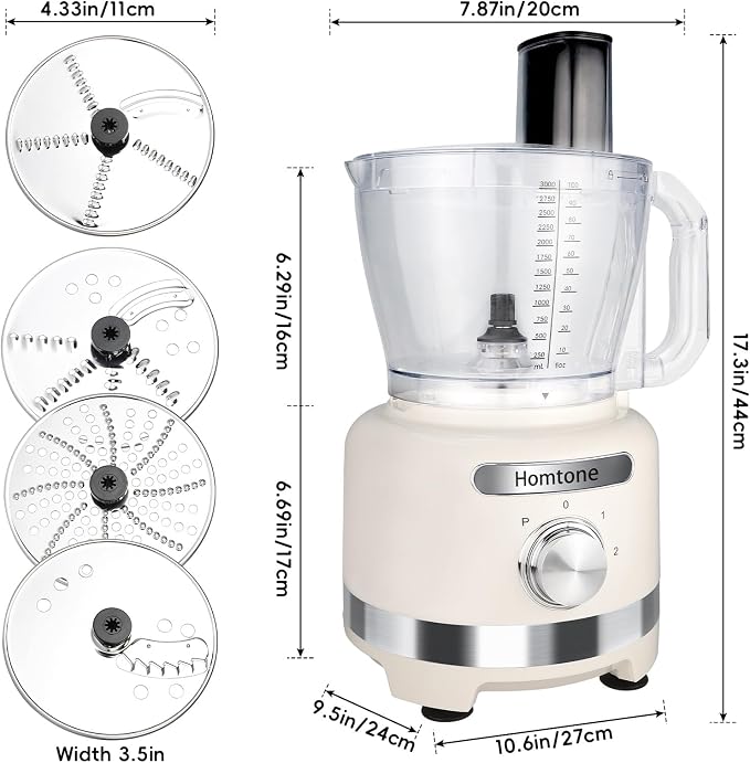 Homtone Food Processor, Large 16 Cup 9-in-1 Veggie Chopper for Dough/Fries | French Fry Cutting, Slicing, Shredding, Chopping, Kneading & Emulsifying, Easy Meals prep for Family, Party & Week, Beige