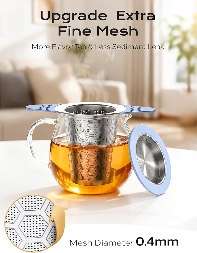 Tea Infuser for Loose Leaf Tea,Stainless Steel Tea Infuser with Heat Proof Silicone Handles,Extra Fine Mesh Tea Strainers Filter Fine Tea Leaves Effectively,Fits TeaPots/Mugs