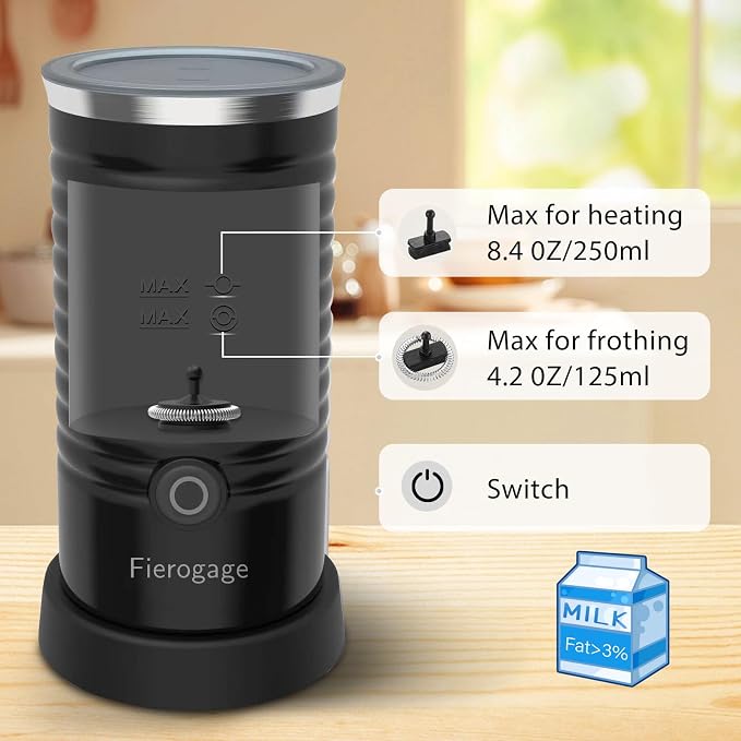 Milk Frother and Steamer, 4-in-1 Hot & Cold Foam Maker, Black | Electric Milk Warmer, One-Touch Control, Auto Shut-Off, 8.5oz(250ml), 304 Stainless Steel, for Latte Cappuccino Macchiato