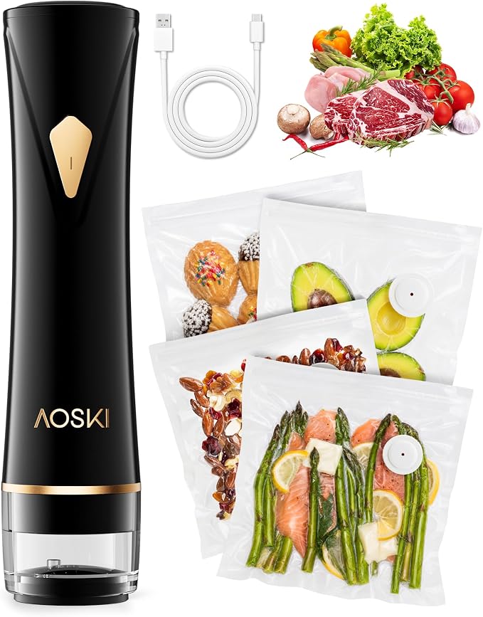 Handheld Vacuum Sealer for Food with Visible Liquid Tank | Compact Powerful Food Vacuum Sealer Machine with 10 Reusable Bags, Seal Meal Saver, Portable & Wireless, Black