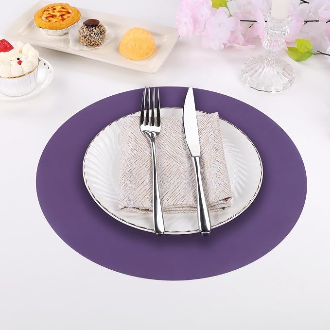 SHACOS 100 PCS Round Paper Placemats 13 inch Disposable Paper Place Mats for Dinner Wedding Birthday Party Festival Table Decoration Indoor Outdoor, Purple (Pack of 2)