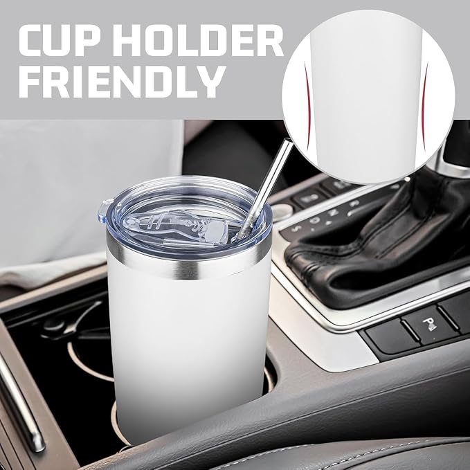 20 oz Tumbler with Lids and Straws, Stainless Steel Insulated Travel Coffee Mug, Double Wall Vacuum Insulated Tumblers, Powder Coated Coffee Tumbler for Cold & Hot Drinks (White, 6 Pack)