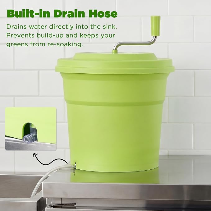 20 Quart (5 Gallon) Commercial Salad Spinner, Heawy Duty Manual Lettuce Dryer with Built-in Drain Hose, Large Vegetable Washer Holds 7 Lettuce Heads for Restaurant Kitchen Prep