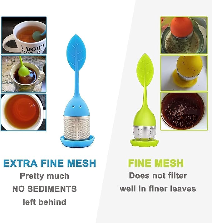 Silicone Tea Infusers - 2 Pack, Fine Mesh Loose Leaf Tea Filter - Green, Blue