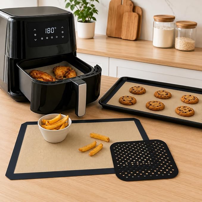 3-Piece Silicone Baking Mat Set, Non-Stick Reusable Air Fryer Liners and Oven Sheets, Heat Resistant, BPA-Free, Easy to Clean.