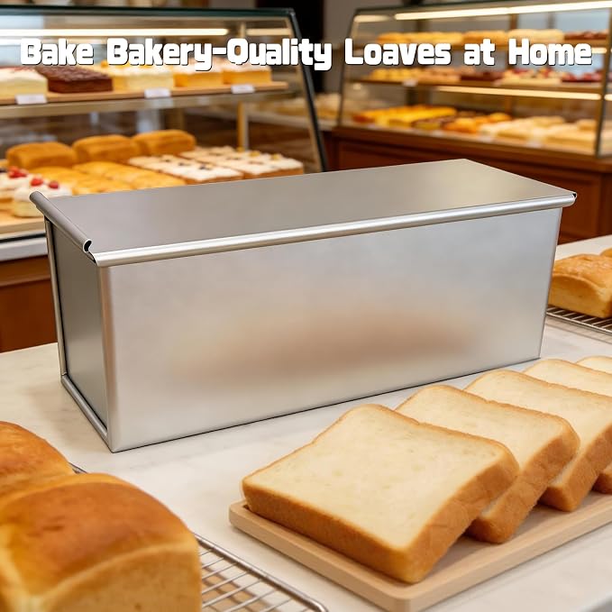 Pullman Loaf Pan with Lid 13x4 Uncoated Aluminized Steel for Sandwich Bread | Toast Box with Cover, Ideal for home bakers making sourdough loaves and daily homemade baking