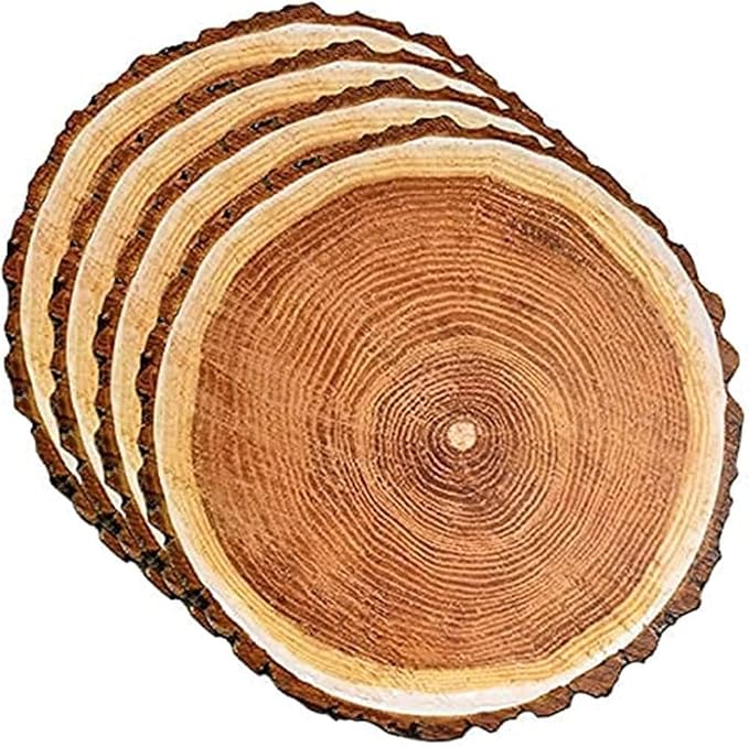 Wood Slice Placemats 50 Pack Rustic Round Disposable Paper Place Mats 13.5" | Farmhouse Woodland Table Décor for Camping BBQ Wedding Parties