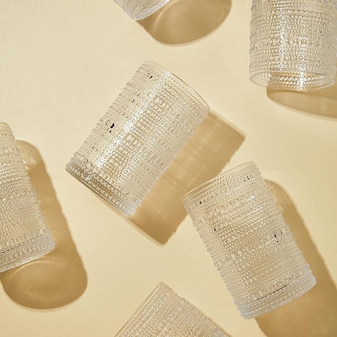 ZOOFOX Set of 6 Vintage Drinking Glasses, 13 oz Clear Hobnail Glasses Tumbler, Embossed Design Glassware for Beverages, Water, Juice, Beer, Cocktail, Whiskey and Milk