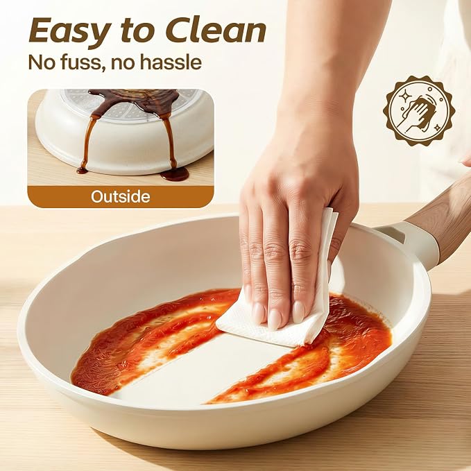 UESLUCK 8 Inch Creamic Non Stick Frying Pan With Lid- Small Creamic Skillet With lid, Egg Pan Non Stick With Cool-Touch Handle, PFAS & PTFE Free, Compatible with All Stovetops