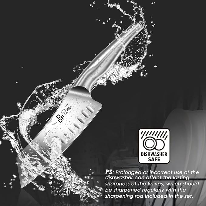 16-Piece Knife Set, High-Carbon Stainless Steel, Dishwasher Safe | Razor Sharp Knife Block Set, Silver Kitchen Knife Set with Block and Sharpener, Ergonomic Hollow Handles
