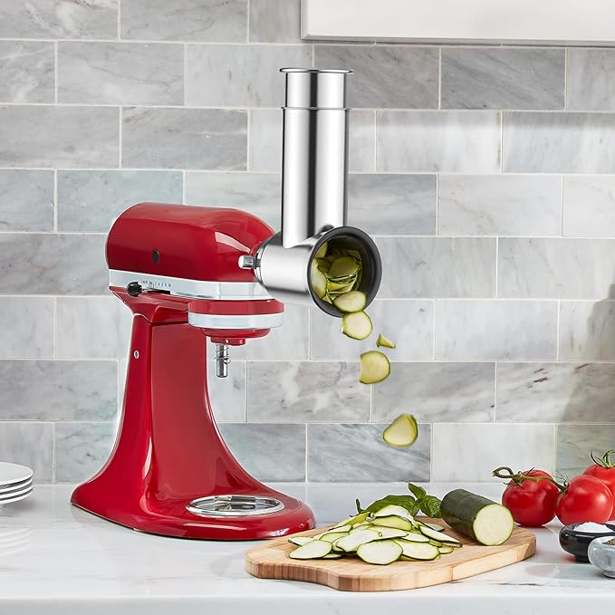 Stainless Steel Slicer Shredder Attachment for KitchenAid Mixer | Cheese Grater Attachment for KitchenAid Stand Mixer, Salad Maker, Grinding Powder, Dishwasher Safe with 4 Blades