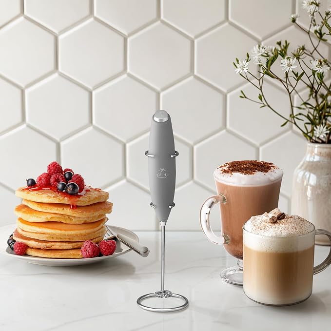 Zulay Kitchen Powerful Milk Frother Wand With Duracell Batteries - Ultra Fast Handheld Drink Mixer - Electric Whisk Foam Maker for Coffee, Lattes, Cappuccino & Matcha - Z1 Motor - Light Gray