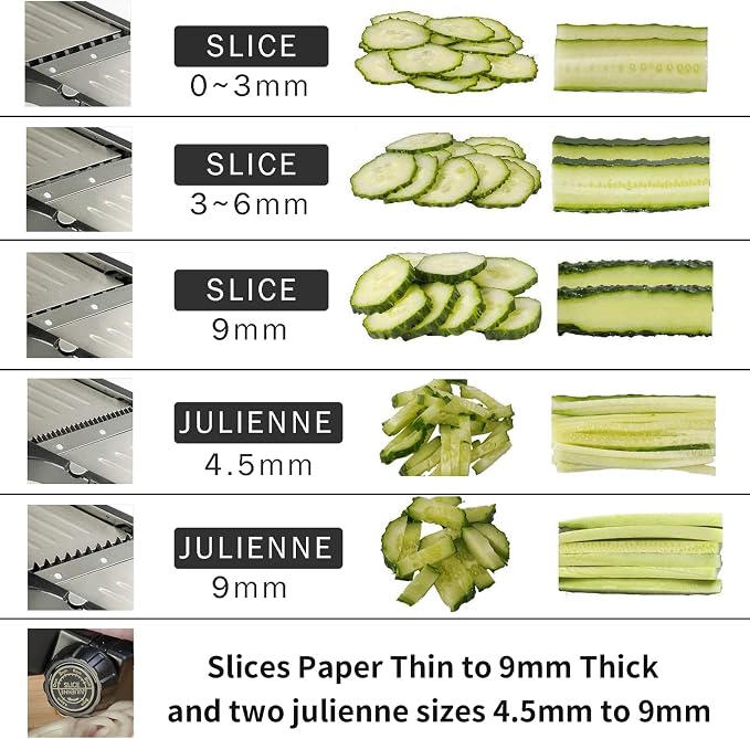 WELTONHM Mandoline Slicer, Adjustable Mandoline Slicer for Kitchen, Stainless Steel Mandolin Vegetable Chopper for Potato, Julienne Cutter with Cut-Resistant Gloves, Black | Stainless Steel Mandoline Slicer for Onion, Cucumber, Cabbage, Potato and Carr...
