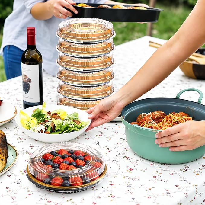 24 Pcs 9.8" Disposable Pie Containers with Clear Lids, 2.4" H | Plastic Round Pie Pans, Flan Cake Container Dessert Pizza Fruit Salad Carrier Box for Party Picnic Food Carry
