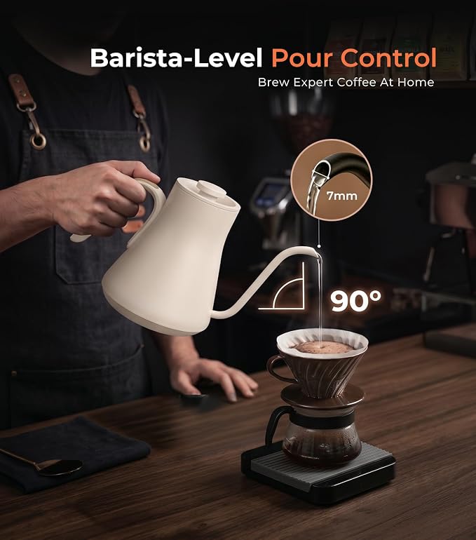 Epeios Gooseneck Electric Kettle ±1°F Temp Control,1200W,0.9L,White Walnut | Rapid Heating, Precision Pour-Over for Coffee & Tea,Smart Hot water Boiler, 304 Stainless Steel Interior, Auto Shut-Off