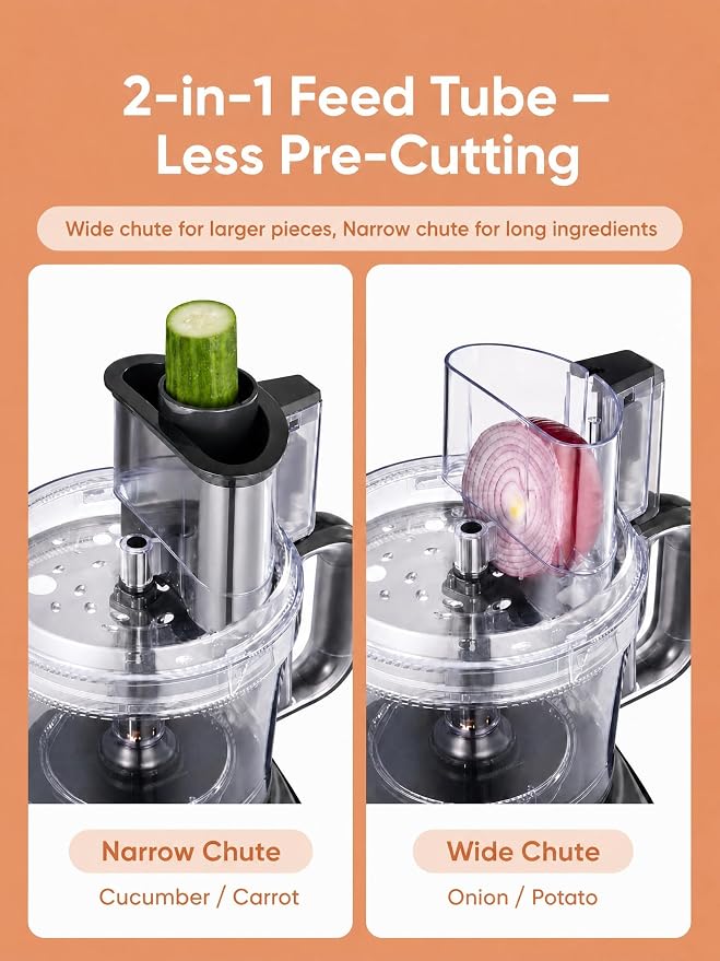 FOHERE Food Processor, 12 Cup, 2-in-1 Feed Chute Food Chopper & Meat Grinder, 500 Watt Motor, BPA Free, Stainless Steel, Procesador de Alimentos for Mincing, Dicing, Shredding, Puree & Kneading Dough