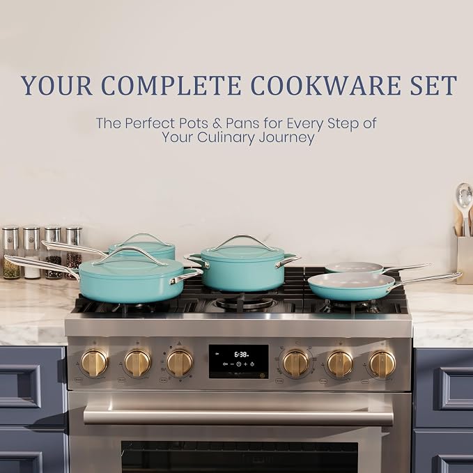 CookinCraze Premium Ceramic Sauce Pan with Lid, 3.5 QT Nonstick Saucepan | for Healthy Everyday Cooking, PFAS & PTFE Free, Induction Compatible, Oven Safe up to 500°F, Caribbean Blue