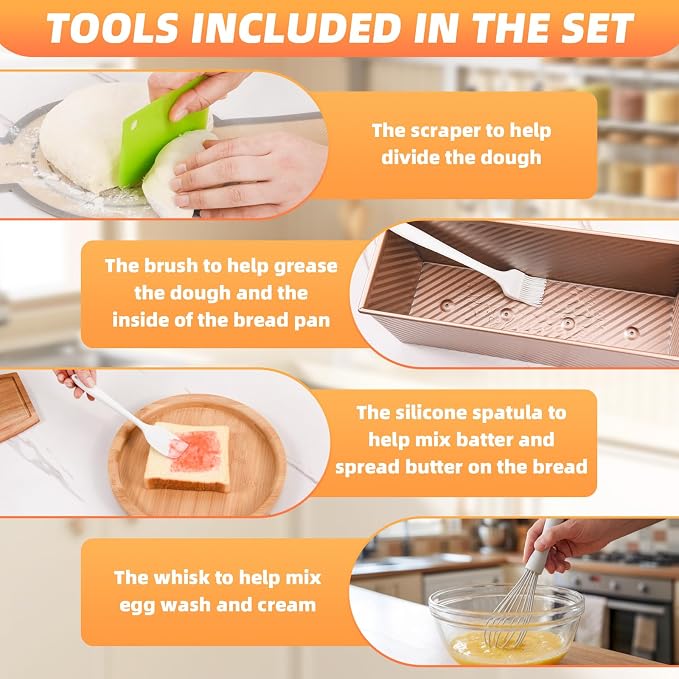 2 PCS Pullman Loaf Pan with Lid, 2.2 lb & 1 lb Dough Capacity, Nonstick Carbon Steel Sandwich Bread Pans with Covers for Homemade Sourdough Baking
