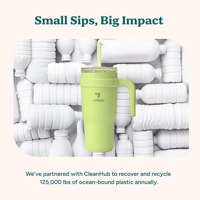 REDUCE 24 oz Tumbler with Handle - Vacuum Insulated Stainless Steel Travel Mug with Sip-It-Your-Way Lid and Straw - Keeps Drinks Cold up to 24 Hours - Sweat Proof, Dishwasher Safe - OG Papaya