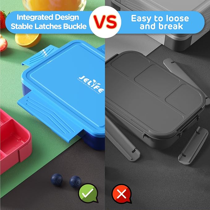 Bento Lunch Box for Kids - 1450ml Leakproof Kids Bento Box 6 Compartments Toddler Lunch boxes with Silverware for Back to School, Reusable LunchBox Snack Container for Daycare