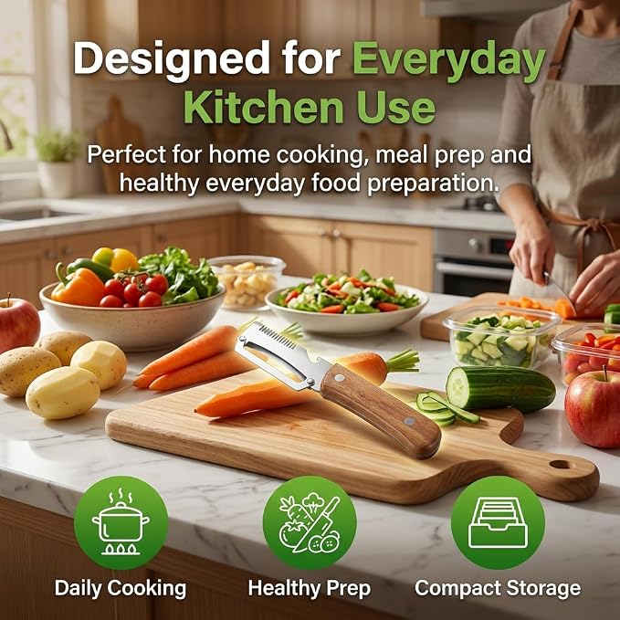 Elite Peeler and shredder, Stainless Steel Blade Thickened Heavy Duty, 0.2 ib Stable Grip, Wooden Handle Kitchen Peeler for Potato, Carrot, Cucumber, Apple, Multi-Functional Peeler Tool(2 Pack)
