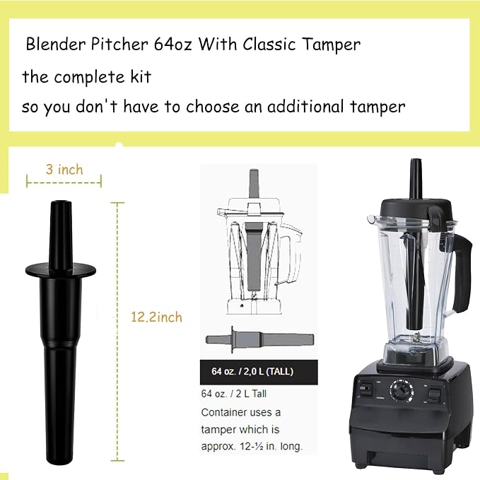 Blender Pitcher 64oz, With Classic Tamper,Compatible with 5200 5000 7500 Pro500 Vita-Prep Vm0101 Vm0102 Vm0103 Vm0197 E310 320 Explorian/Commercial Series etc blender, 10 Year Warranty | Blender Pitcher 64oz, Compatible with Vit 5200 5000 7500 Vm0103 V...