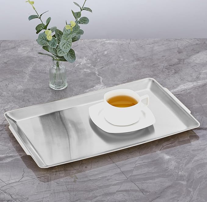 15.8" x 9.5" Large Serving Platters, Stainless Steel Heavy-Duty Large Serving Trays, Silver Rectangular Plates for Food, Fruit, Party, Wedding, Christmas, Chip and Scratch Resistant
