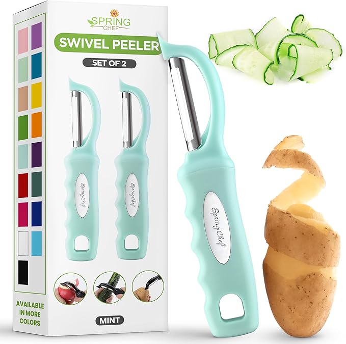 Spring Chef Swivel Vegetable Peeler w/Soft Grip Handle, Set of 2, Mint | Premium Potato Peeler w/ Ultra Sharp Stainless Steel Blades, Multifunctional Veggie Peeler for Apple, Carrot, Cucumber, Fruit