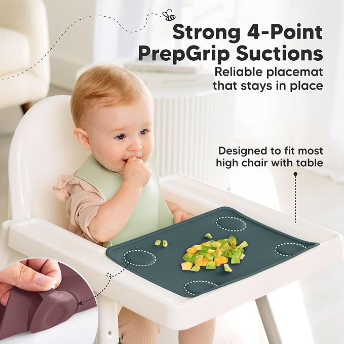 KeaBabies 2pk Silicone Placemats for Toddlers, Kids, Baby, 12x9 (Rocky, S) | Non Slip Suction Silicone Placemat for Restaurants, Dining Table,Travel, Easy to Clean, Food Grade/BPA-Free, Small Table Mat