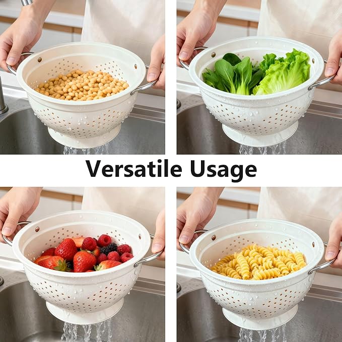 Colander Set for Kitchen, 1.5, 3, 5 Qt Food Strainers and Colanders | Stainless Steel Handle,Strainers and Colanders For Pasta, Vegetables, and Fruits, Coated Metal, Kitchen Essential