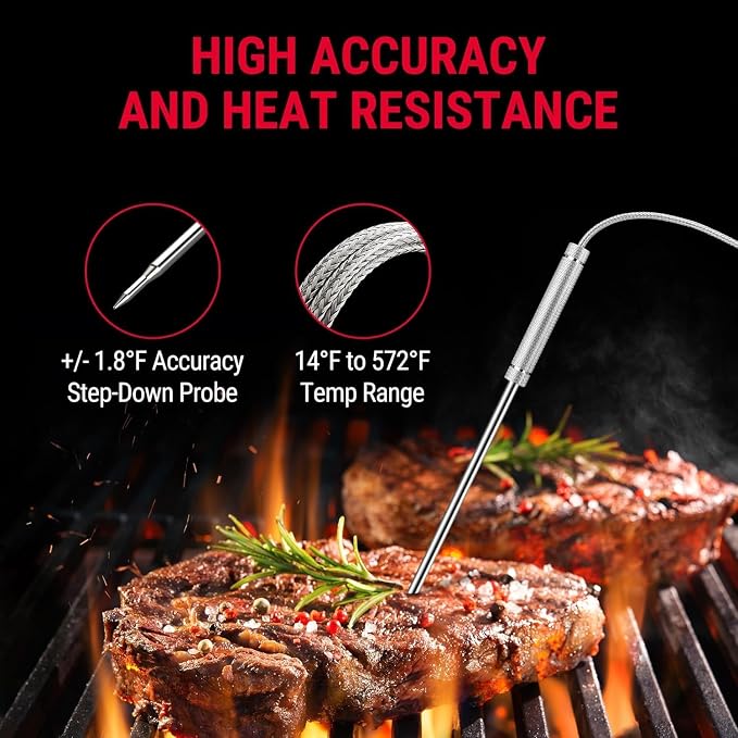 TempPro TempSync 500FT Wireless Meat Thermometer for Grilling and Smoking | RF Technology, 2 Probes, Alarms, Large Backlit LCD Display, Smoker BBQ Kitchen Food Thermometer for Meat Turkey Cooking Gift