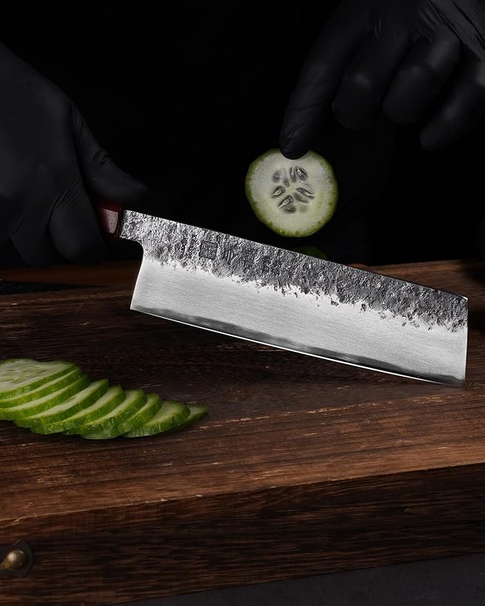 7 inch Nakiri Knife Japanese Chef Knife, AUS-8 Alloy Steel Vegetable Japanese Cleaver with Red Sandalwood and Eboy Wood Handle, Chopping Knife with Premium Gift Box (WA Series)