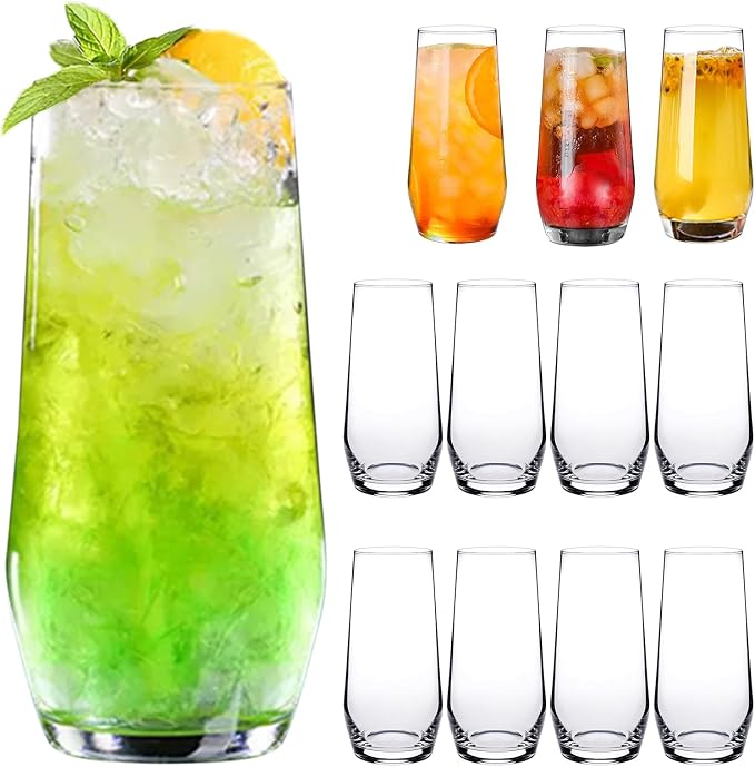 18 oz Crystal Drinking Glasses,Highball Glasses Set of 12 | Water Glasses,Mojito Glass Cups,Sutiable for Glasses for Wine,Cocktails,Office,Parties,Weddings and Gifts