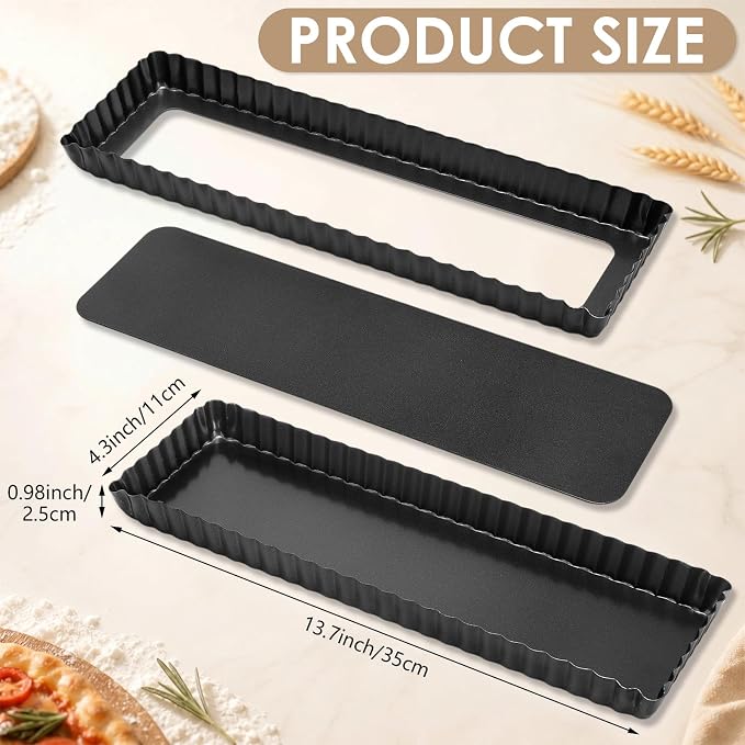 4 Pack Rectangular Tart Pans 14 Inch with Removable Bottom, Nonstick | Easy Demolding Quiche Pie Pan, Tart Pans for Bakeware Cheese Cakes Dessert, Housewife Kitchen Baking Utensils, Christmas Gift